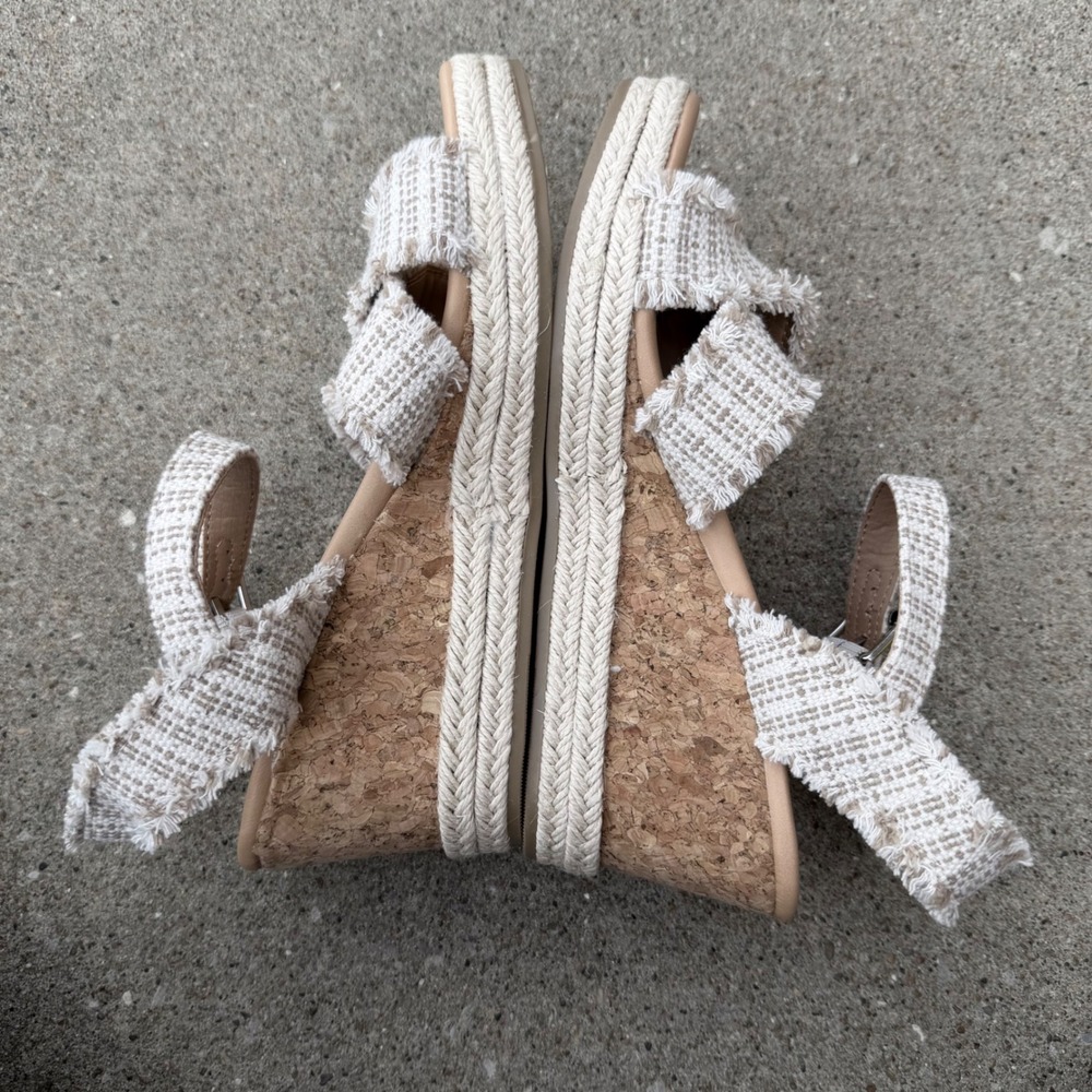 DV by Dolce Vita Esther Beige Woven Frayed Cork Wedge Sandals Womens Sz 8 - Picture 11 of 13